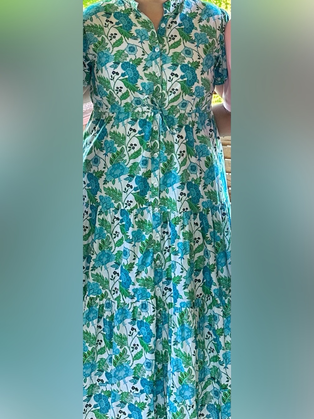 Victoria Dunn Maxi Dress Size Large Blue/Green Print
